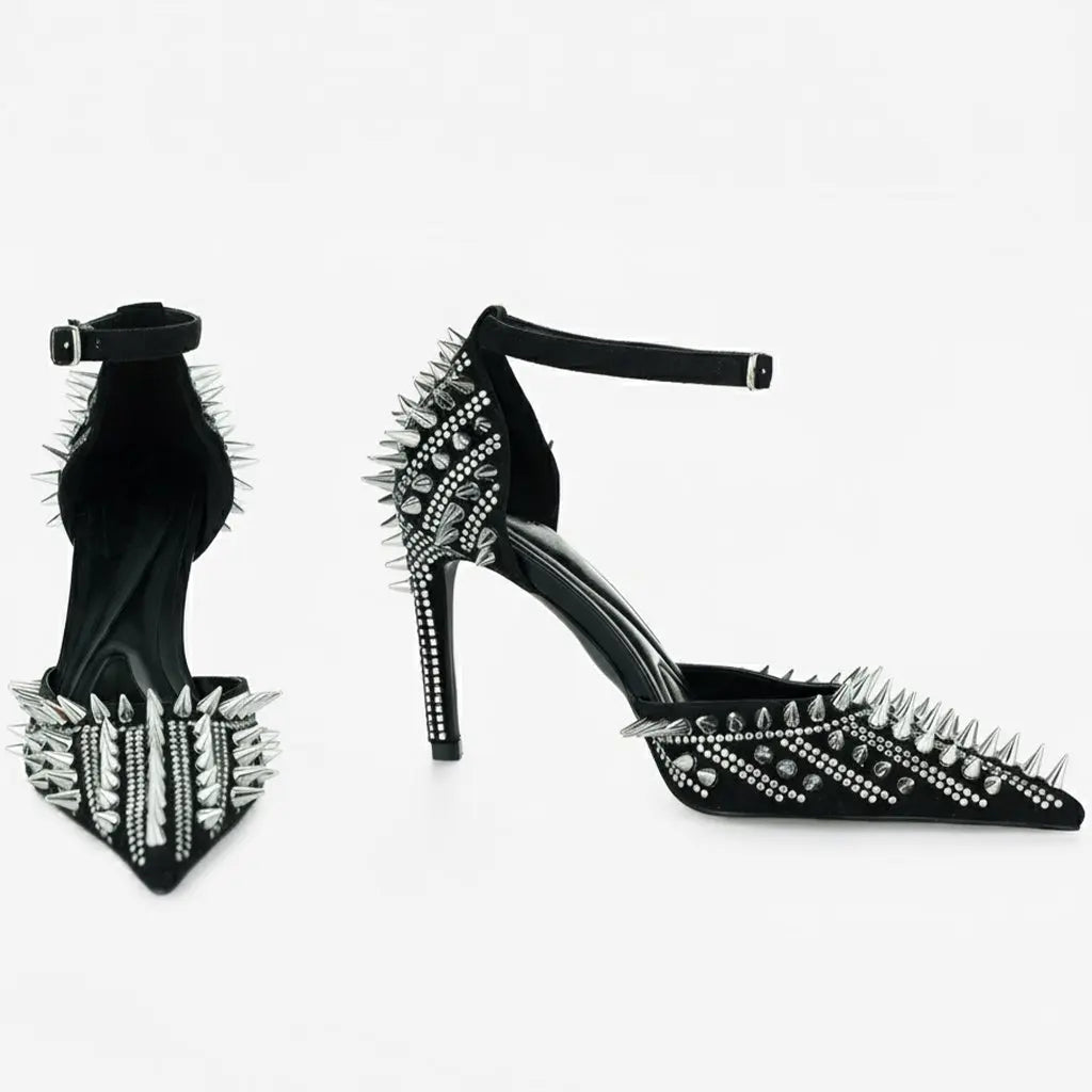 Tuhoomall High Heel Sandals for Performance and Parties, Pointed Toe, Adjustable Buckle, Sparkling Rhinestones, Summer Fashion Tuhoomall