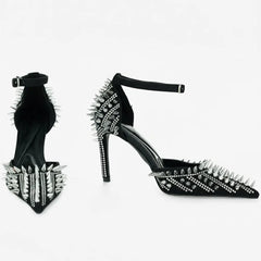 Tuhoomall High Heel Sandals for Performance and Parties, Pointed Toe, Adjustable Buckle, Sparkling Rhinestones, Summer Fashion Tuhoomall