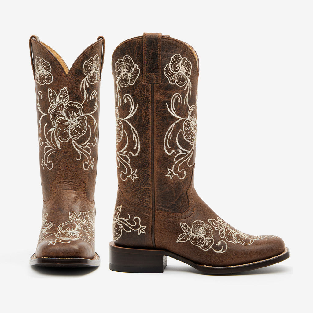 Tuhoomall Western Style Vintage Embroidered Cowboy Boots for Women, Casual Ankle Length, Chunky Heel, Slip-On Design, Perfect for Spring, Autumn, and Winter