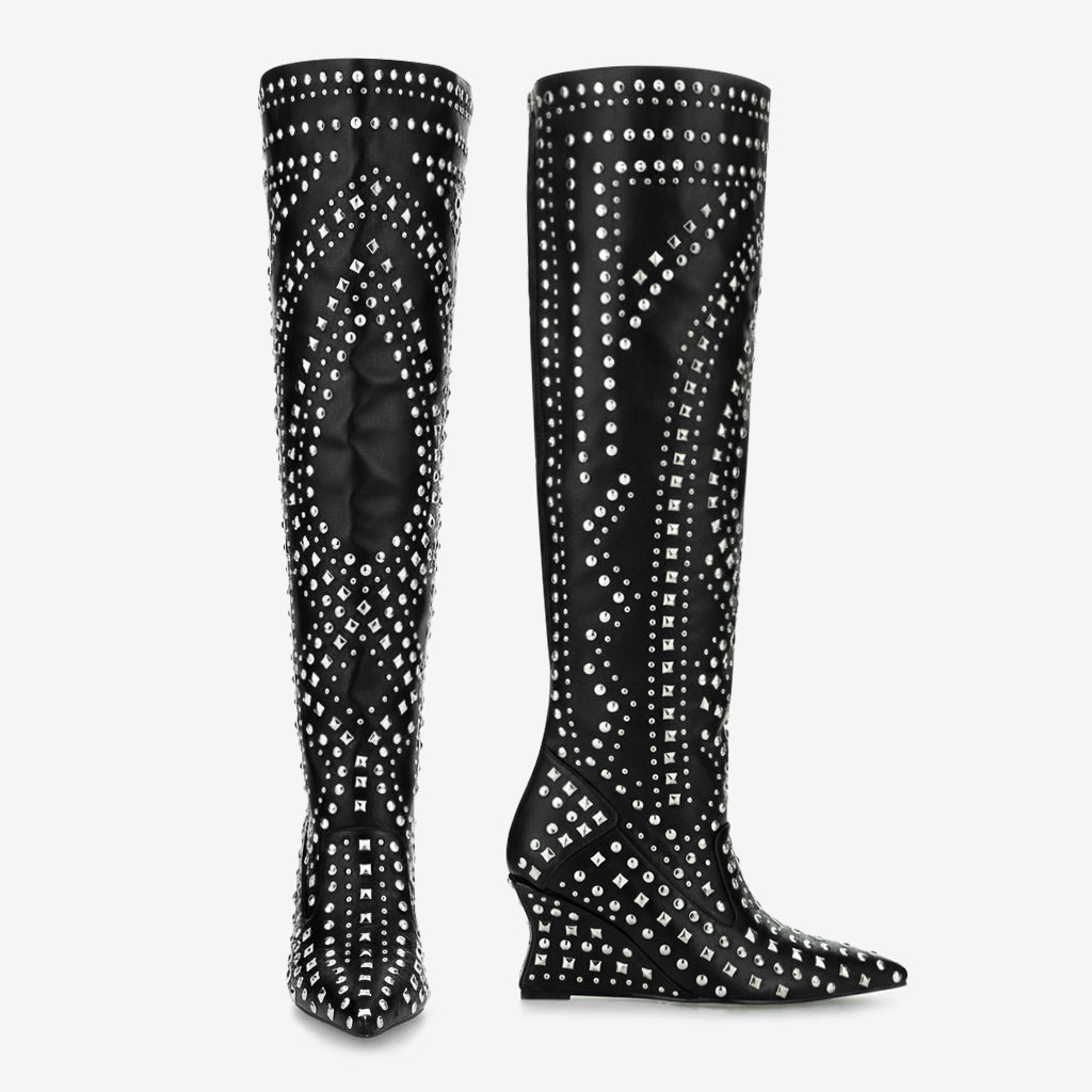 Tuhoomall Over-The-Knee Boots For Women, Stylish Wedge Heel With Zipper Closure, Perfect For Parties And Fashionable Casual Outfits