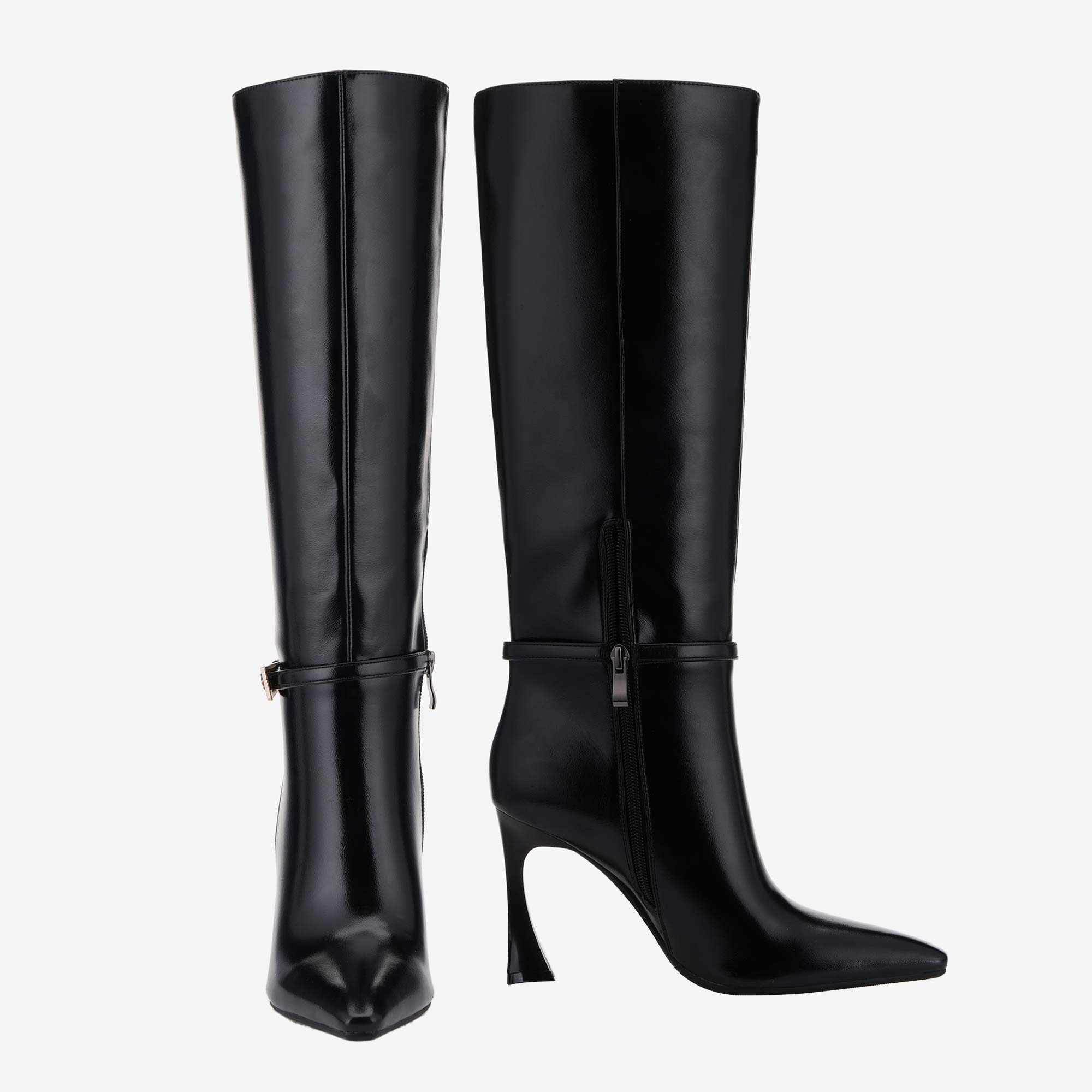 Tuhoomall Knee High Fashion Boots, Pointed Toe Design, Irregular High Heel, Adjustable Buckle for Parties and Casual Outings
