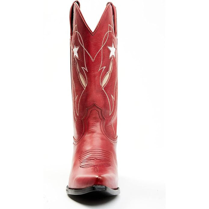Tuhoomall Western Mid Calf Boots For Women, Snip Toe, Chunky Heel, Embroidered Star Pattern, Slip-On Design, Casual Retro Style