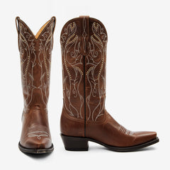 Tuhoomall Western Vintage Floral Embroidered Mid-Calf Cowboy Boots with Chunky Heel for Fashionable Casual Style