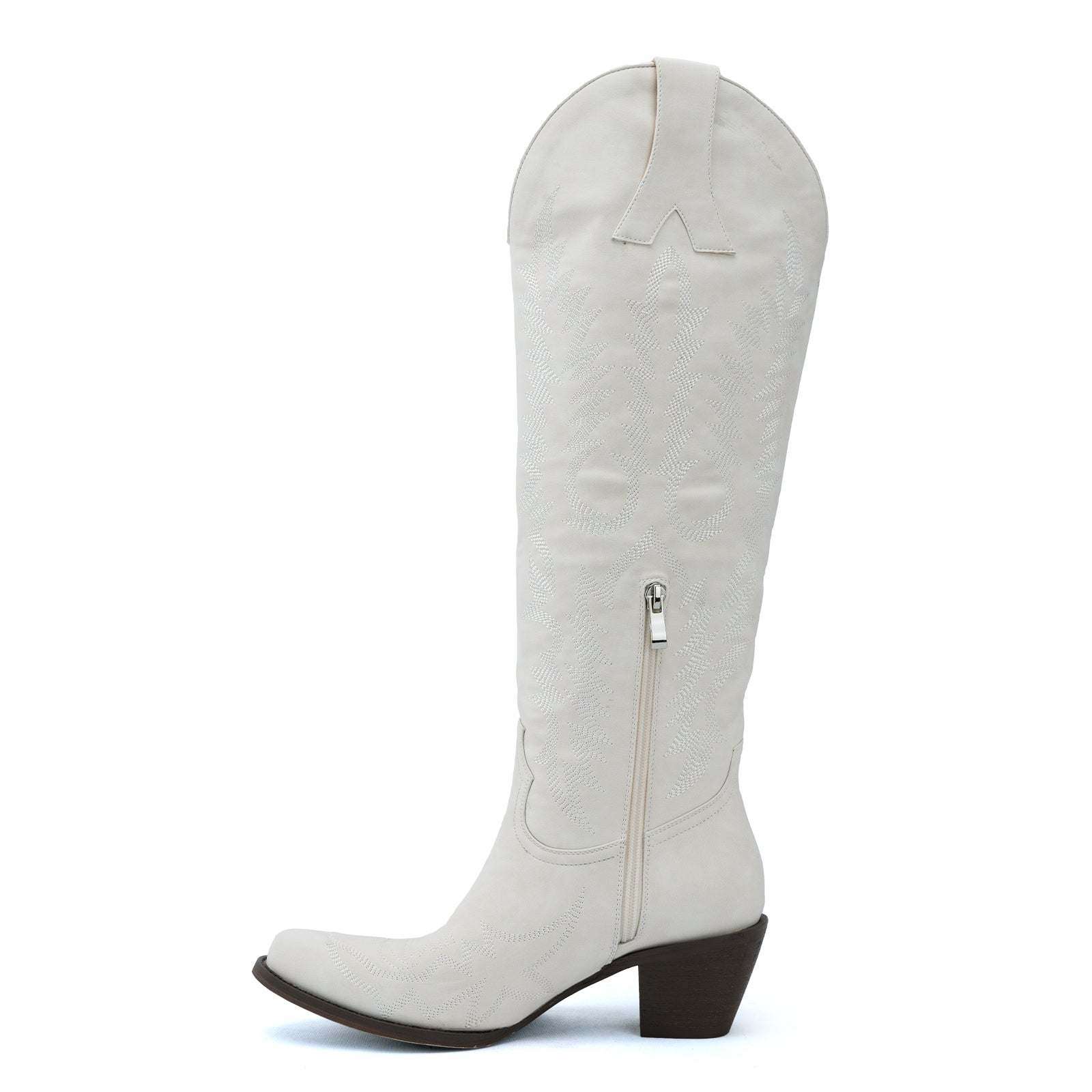Tuhoomall Western Knee-High Cowgirl Boots with Embroidery, Chunky Heel, Slip-On Design for Outdoor Adventures