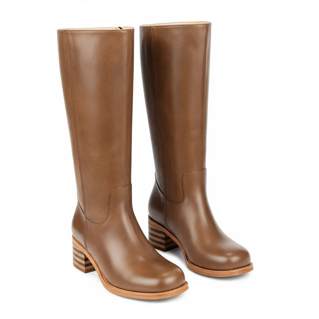 Tuhoomall Fashion Casual Boots for Women, Mid-Calf Length, Solid Color, Round Toe, Chunky Heel, Slip-On, Ideal for Work and Leisure, 5.4cm Block Heels Tuhoomall