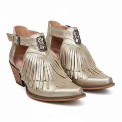 Tuhoomall Western Ankle Boots for Women with Chunky Heel, Snip-Toe, Fringe Design, Outdoor and Dance Ready, Faux Suede