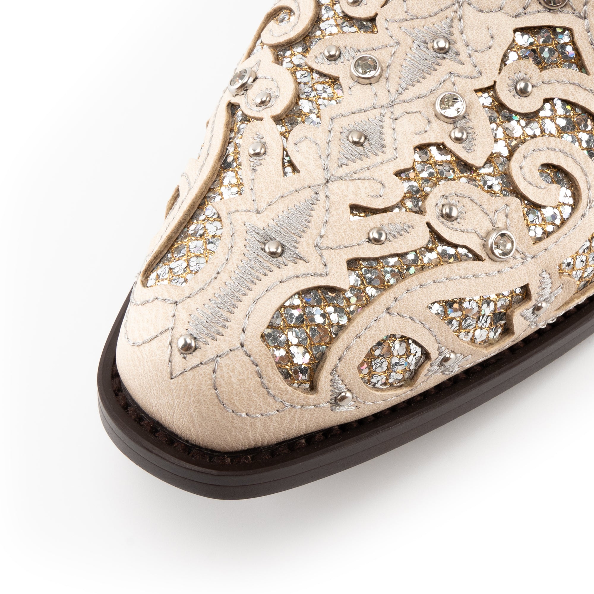 Tuhoomall Cowboy Boots for Women Western Square Toe Mid Calf White Cowgirl Boots Rhinestone Chunky Wedding