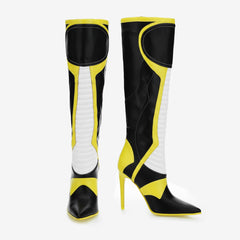 Tuhoomall Knee High Boots, Comfortable Stiletto Heels, Slip-Resistant Design, Stylish Striped Patchwork for Parties and Performances
