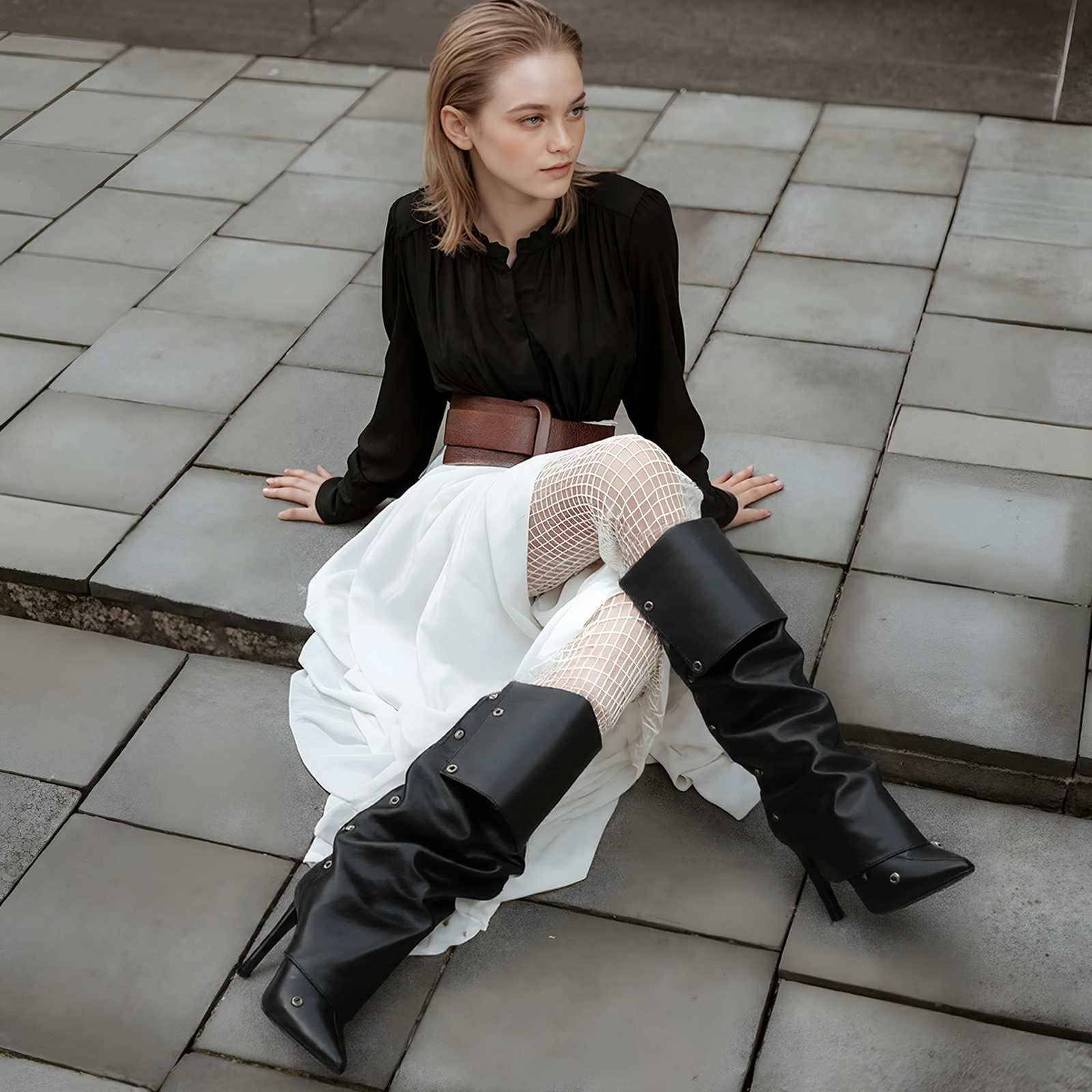 Tuhoomall Knee High Boots for Women Stiletto Heel Shark Booties