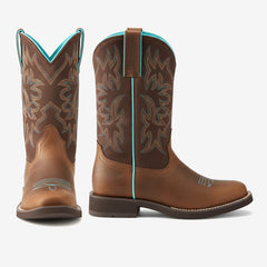 Tuhoomall Western Stylish Comfort Ankle Boots, Embroidered Slip-On, Vintage Patchwork Design, Perfect for Fashionable Casual Wear