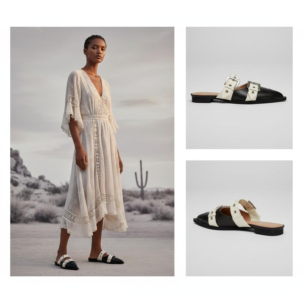 Tuhoomall Comfortable Pointed-Toe Mule Sandals for Summer Travel | Adjustable Metal Button Design | Casual Street Style Tuhoomall