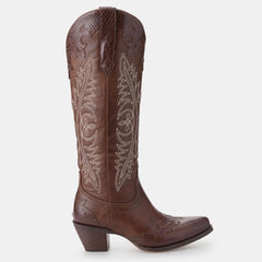 Tuhoomall Retro Western Cowgirl Boots, Embroidered Chunky Heel, Stylish Casual Knee-High Design, Comfortable Zip Closure for All-Day Wear