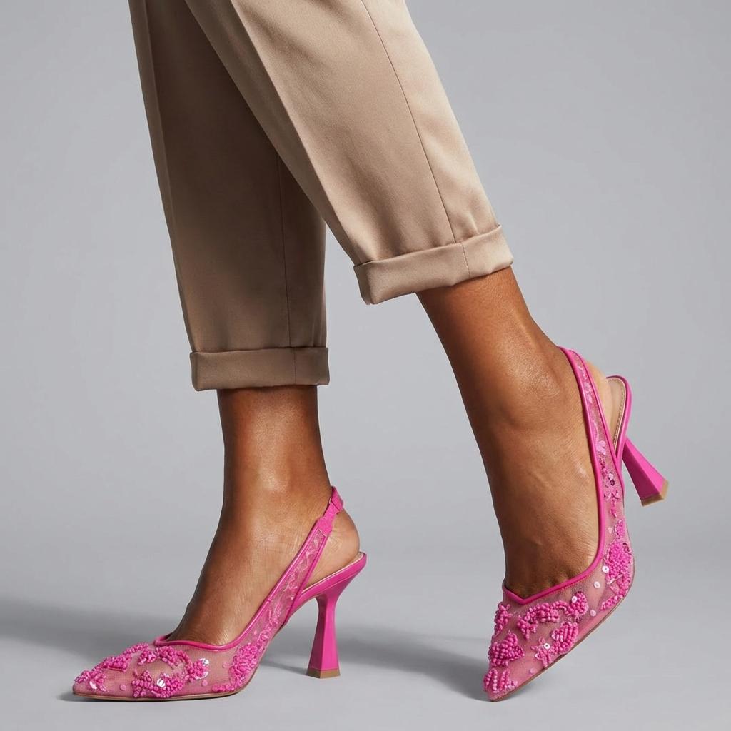 Tuhoomall Stylish Floral High Heels with Beaded Embellishment for Parties, Dancing, and Office Wear Tuhoomall