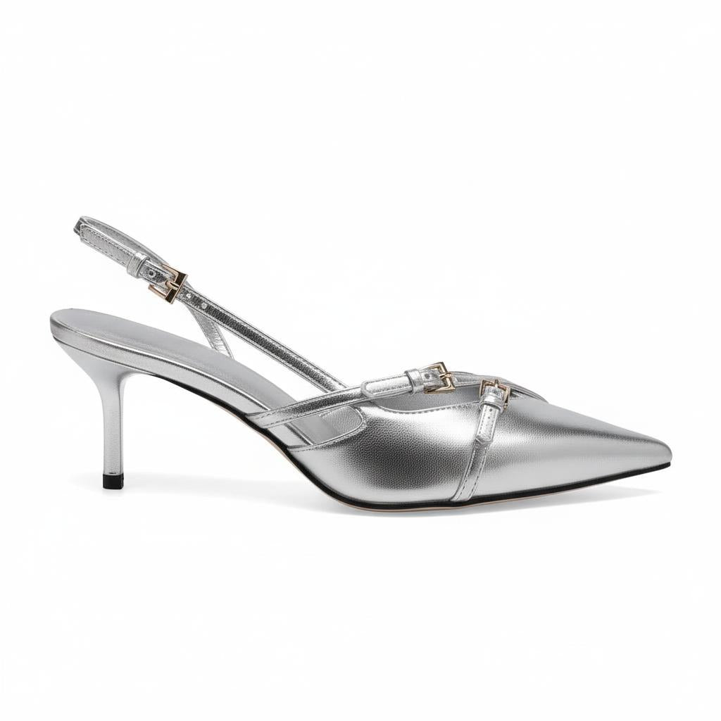 Tuhoomall High Heel Sandals for Women, Stylish Pointed Toe Low Heel, Double Buckle Open Back Design for Casual and Formal Occasions Tuhoomall