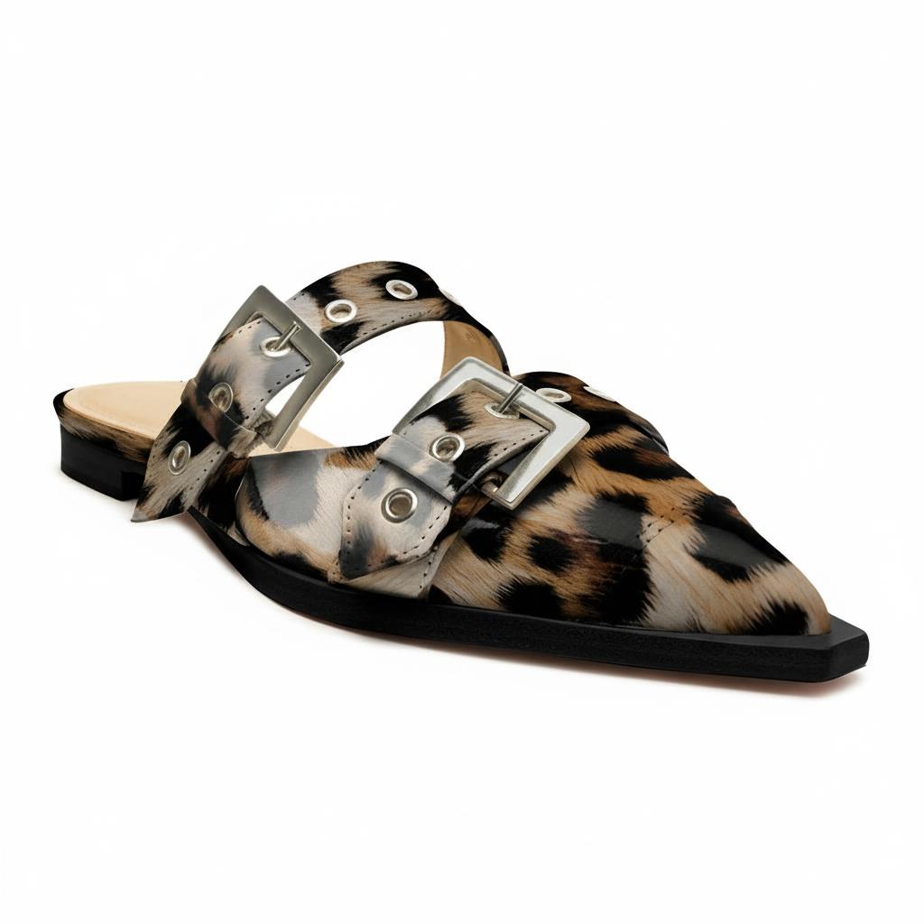 Tuhoomall Comfortable Pointed-Toe Mule Sandals for Summer Travel | Adjustable Metal Button Design | Casual Street Style Tuhoomall