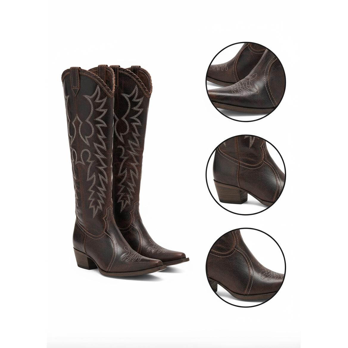 Tuhoomall Western Style Ankle Boots with Snip Toe, 1.75 in Heel, Casual Fashion, Embroidered Details, Perfect for All Seasons Tuhoomall