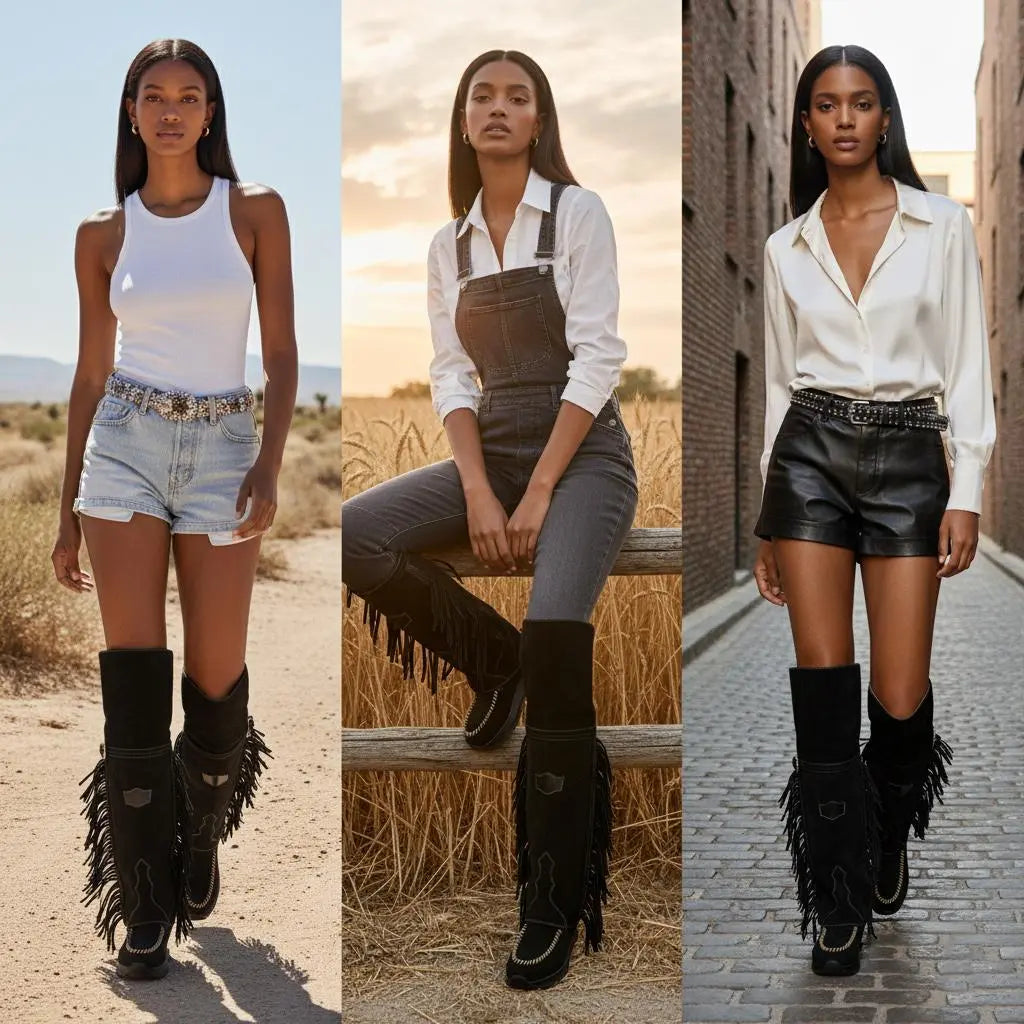 Tuhoomall Waterproof Over-The-Knee Flat Boots, Comfortable Thick Sole with Tassels, Stylish Bohemian Design for Casual Parties Tuhoomall