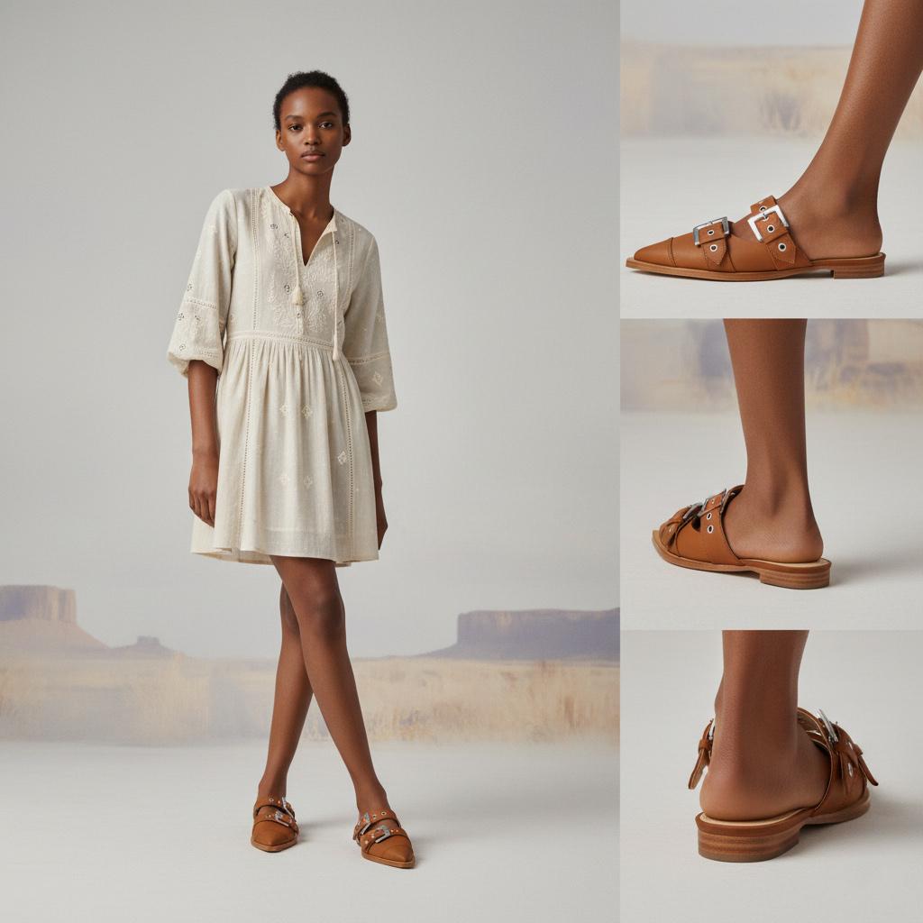 Tuhoomall Comfortable Pointed-Toe Mule Sandals for Summer Travel | Adjustable Metal Button Design | Casual Street Style Tuhoomall
