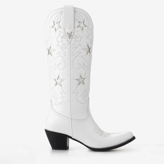 Tuhoomall Embroidered Western Boots For Women, Chunky 5.6cm Heel, Casual Wedding Style, Durable Rubber Sole, All-Season Versatility