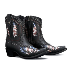 Tuhoomall Western Ankle Boots with Rubber Sole, Zipper Detail, Casual Style, Studded Graphic Design, High Shaft Height of 6 inches for All Seasons