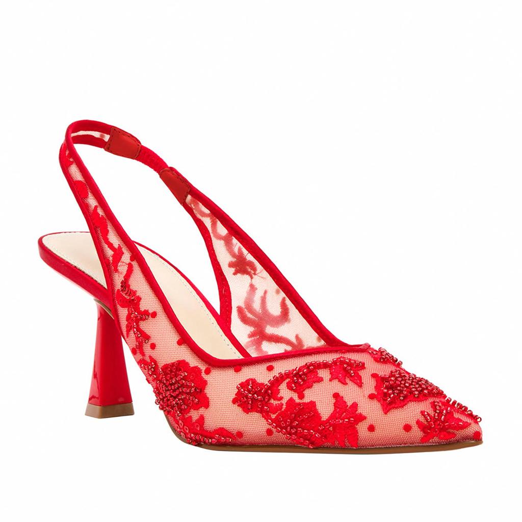 Tuhoomall Stylish Floral High Heels with Beaded Embellishment for Parties, Dancing, and Office Wear Tuhoomall