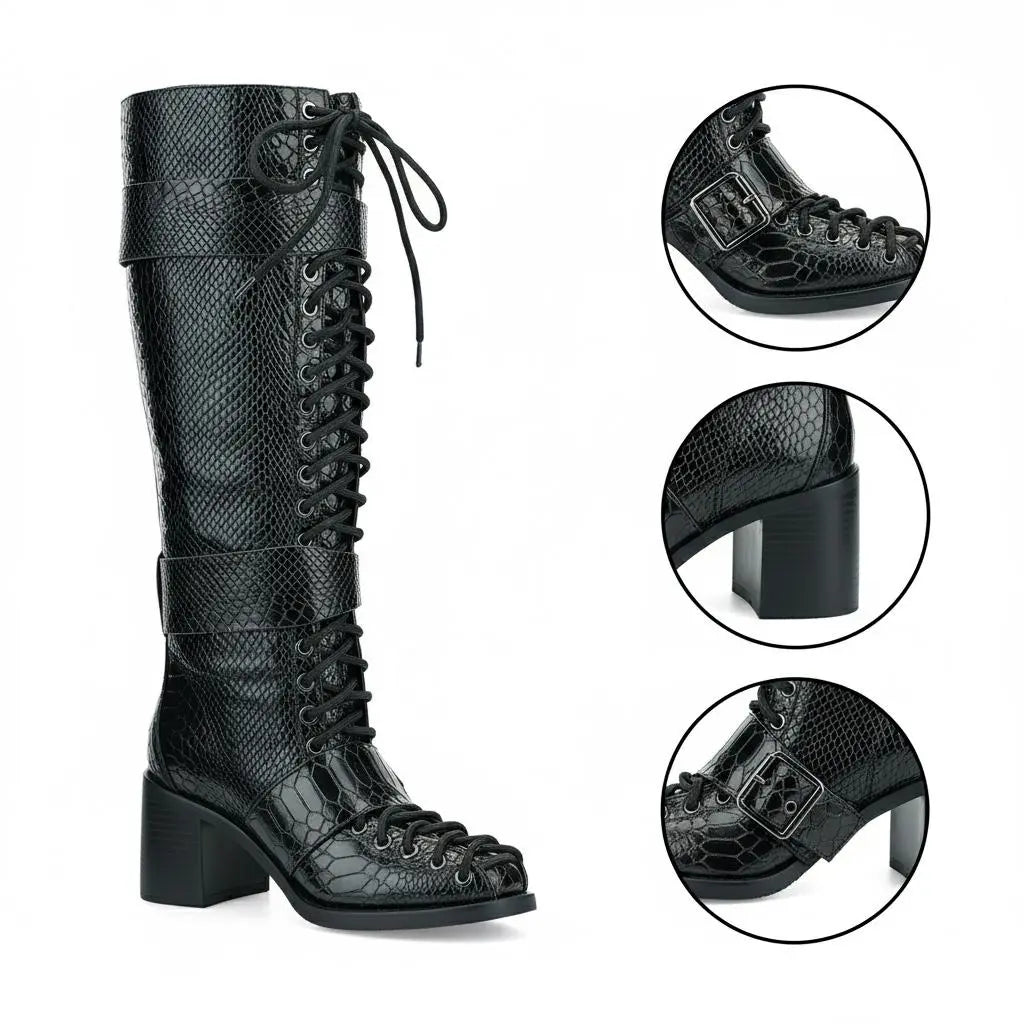 Tuhoomall Style Knee-High Fashion Boots for Women, Comfortable Chunky Heel, Studded Accents, Ideal for Parties and Casual Outings Tuhoomall