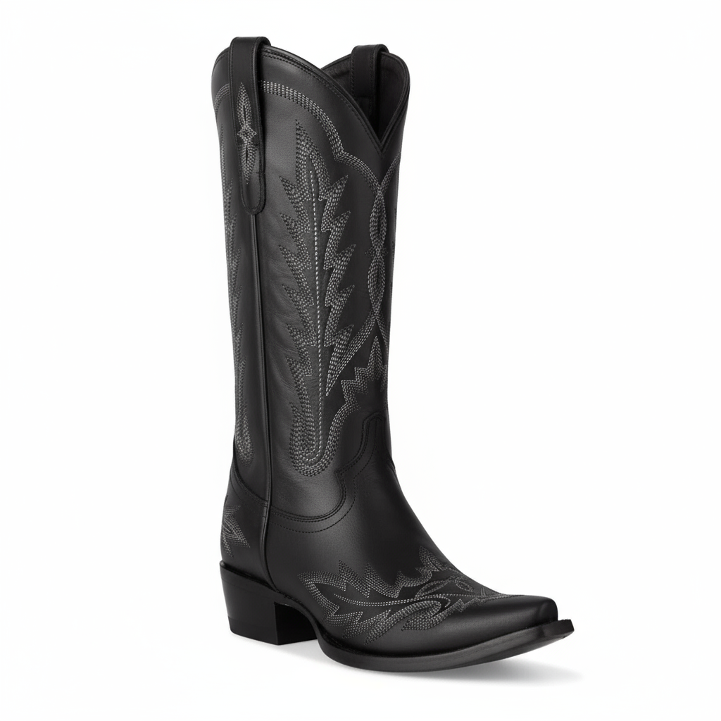 Tuhoomall Embroidered Mid-Calf Ankle Boots for Women | Stylish 5cm Block Heels, Slip-On Design for Parties and Casual Wear Tuhoomall