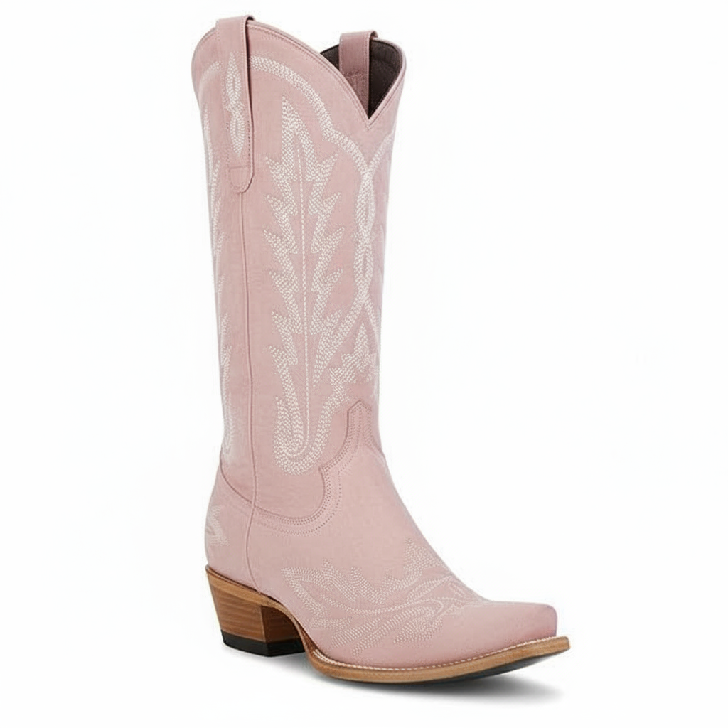 Tuhoomall Embroidered Mid-Calf Ankle Boots for Women | Stylish 5cm Block Heels, Slip-On Design for Parties and Casual Wear Tuhoomall