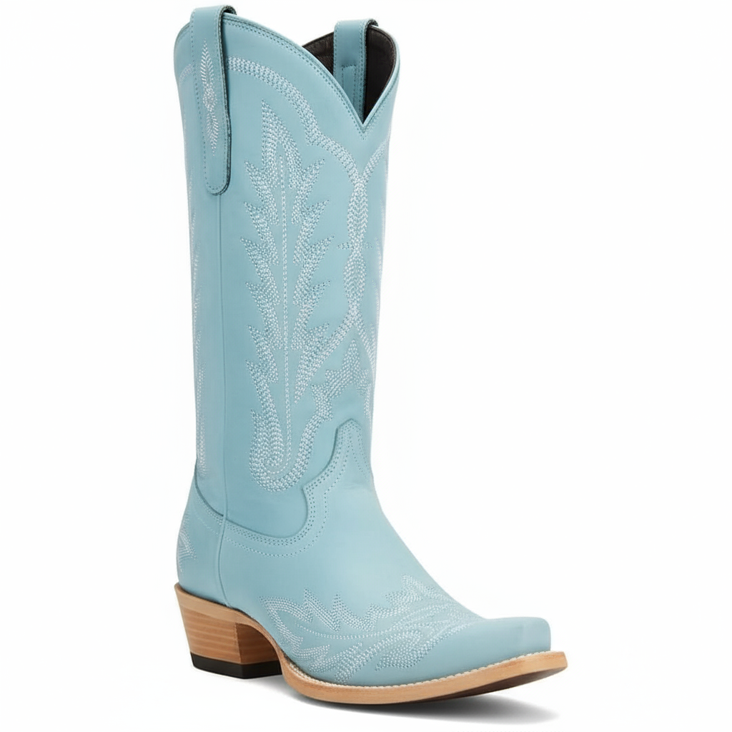 Tuhoomall Embroidered Mid-Calf Ankle Boots for Women | Stylish 5cm Block Heels, Slip-On Design for Parties and Casual Wear Tuhoomall