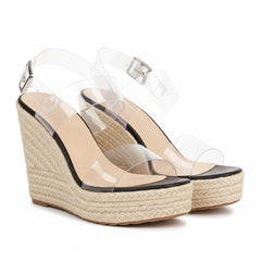 Tuhoomall Comfortable Bohemian Style Slip-On Wedge Sandals with 11 CM Heel for Travel - Waterproof, Solid Color, Open Toe Design