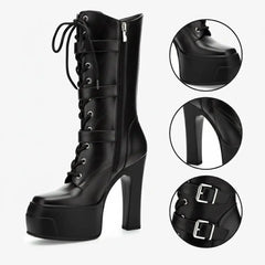 Tuhoomall Waterproof Platform Boots with Adjustable Buckle, High Heel and Anti-Slip Design for Outdoor and Rainy Day Fashion Tuhoomall