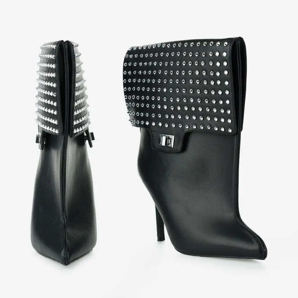 Tuhoomall Pointed Toe Ankle Boots with Studded Design and High Heel for Fashionable Casual Outfits, Parties, and Events Tuhoomall