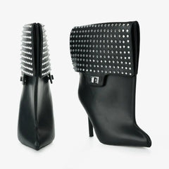 Tuhoomall Pointed Toe Ankle Boots with Studded Design and High Heel for Fashionable Casual Outfits, Parties, and Events Tuhoomall