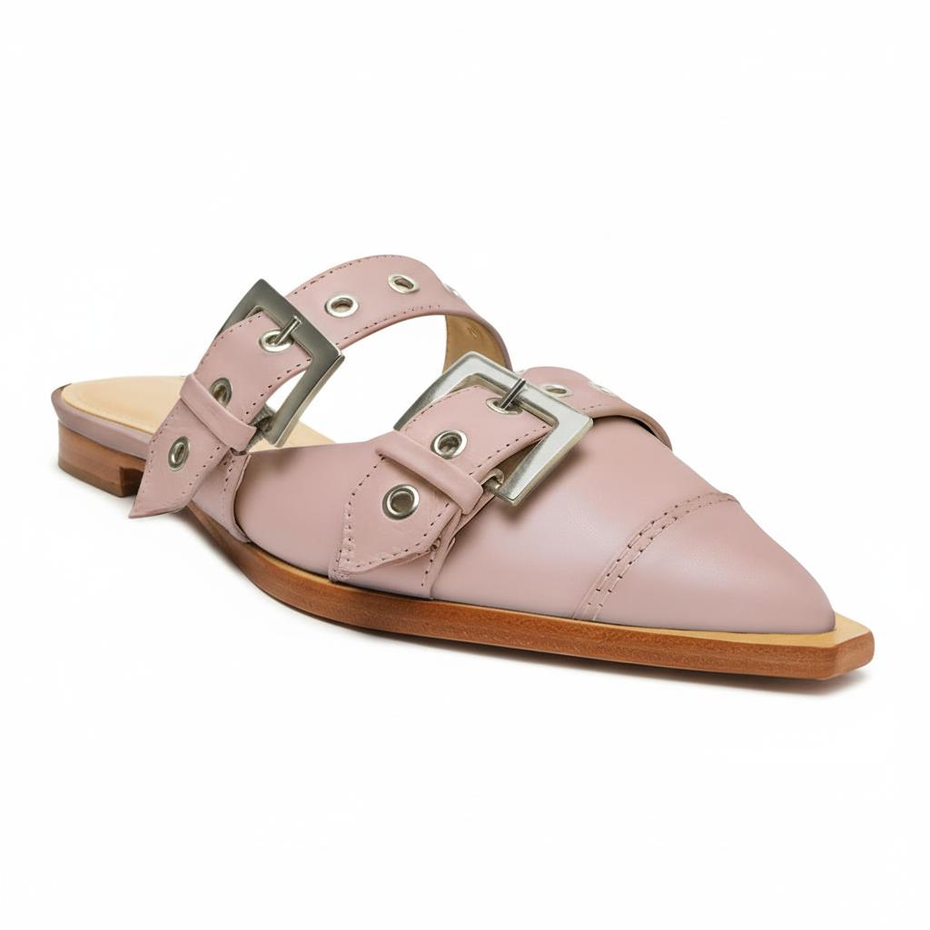 Tuhoomall Comfortable Pointed-Toe Mule Sandals for Summer Travel | Adjustable Metal Button Design | Casual Street Style Tuhoomall