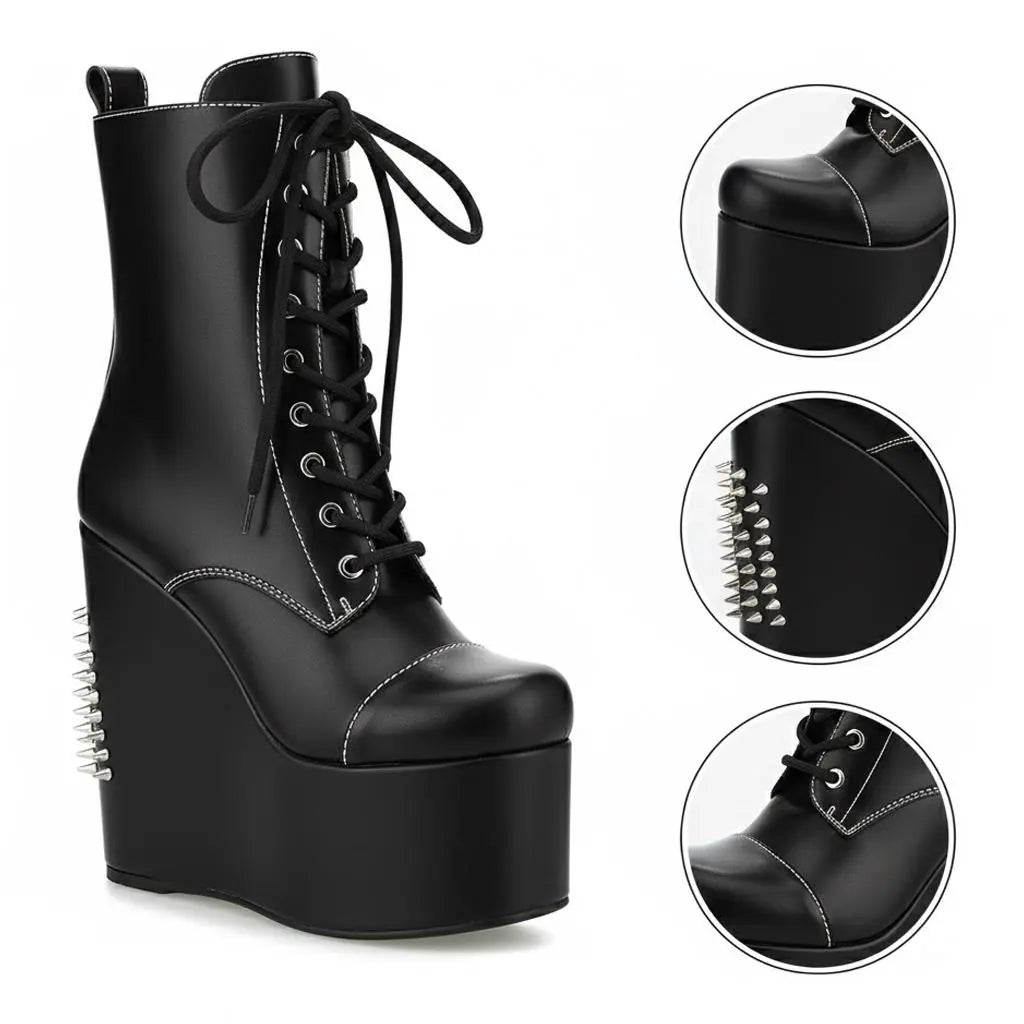 Tuhoomall Platform Boots for Women with Chunky Heel, Geometric Patterns, Perfect for Parties and Performances, Comfortable and Fashionable Tuhoomall