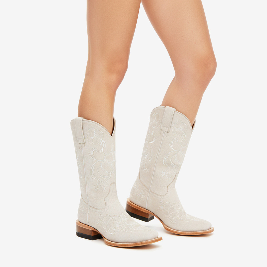 Tuhoomall Western Style Vintage Embroidered Cowboy Boots for Women, Casual Ankle Length, Chunky Heel, Slip-On Design, Perfect for Spring, Autumn, and Winter