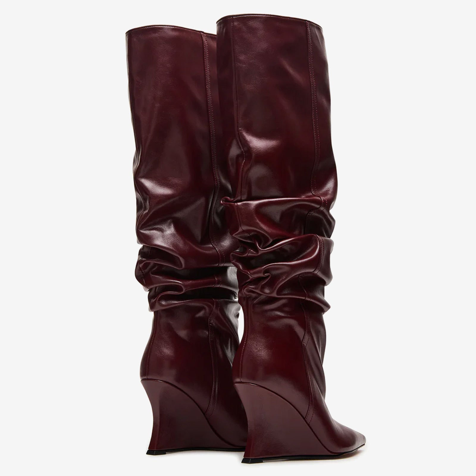 Tuhoomall Knee High Comfortable Wedge Booties With Pointed Toe For Parties, Performances, Fashion Events, Featuring Ruffled Design And Rubber Sole