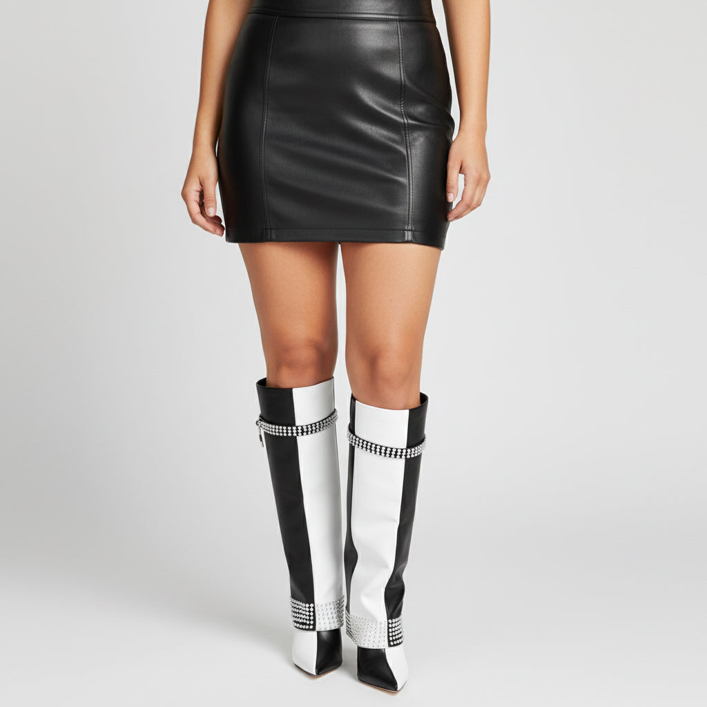 Tuhoomall Style Knee-High Foldable Boots with Studded Design for Casual Outdoor Fashion