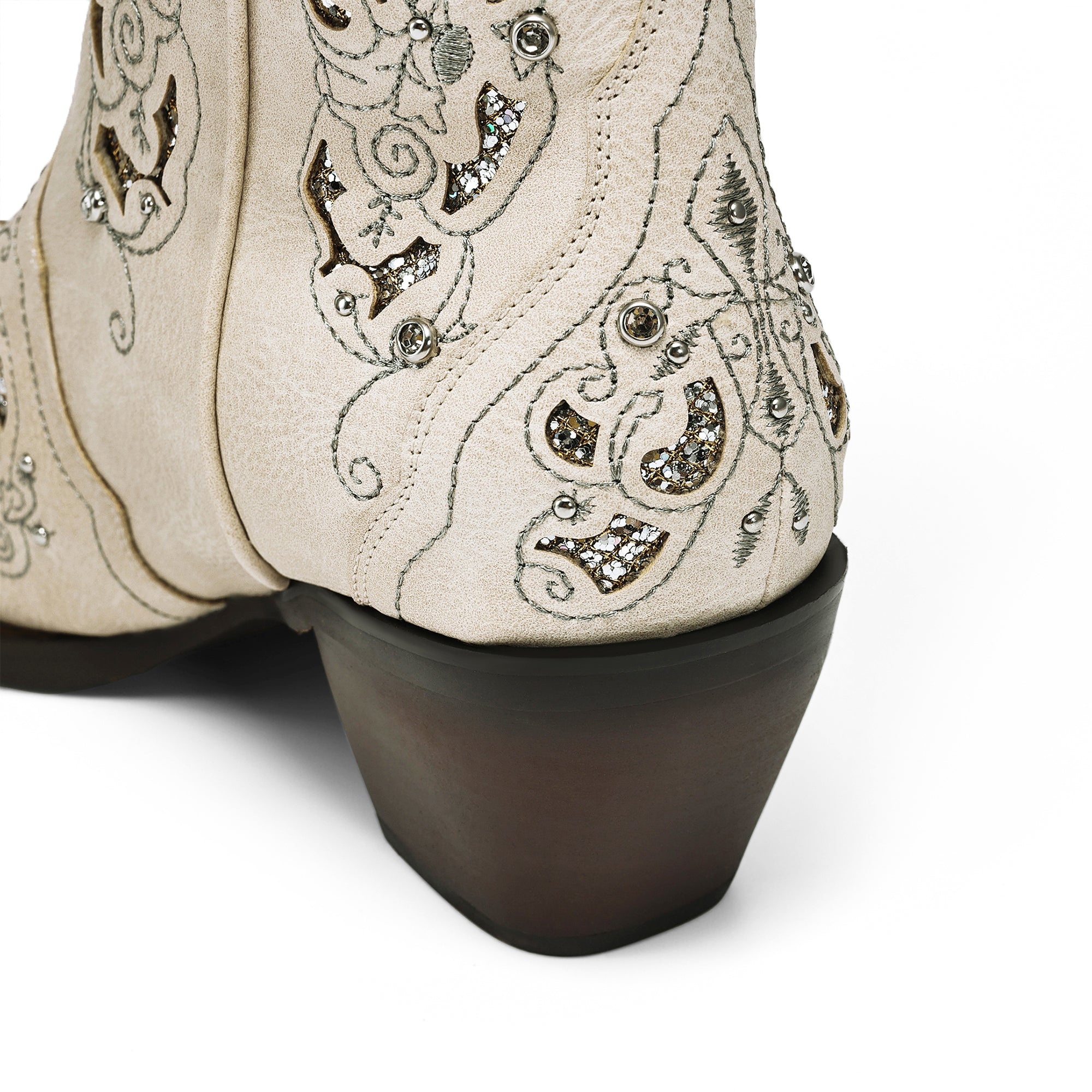Tuhoomall Cowboy Boots for Women Western Square Toe Mid Calf White Cowgirl Boots Rhinestone Chunky Wedding