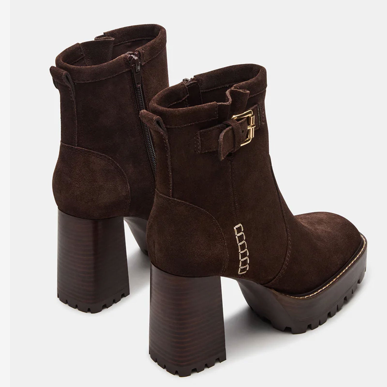 Tuhoomall Waterproof Chunky Heeled Ankle Boots for Outdoor, Work, and Casual Fashion - Adjustable Buckle, Zipper Closure, Quilted Suede