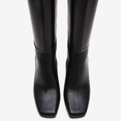 Tuhoomall Fashion Casual Boots for Women, Mid Calf, Square Toe, Chunky Heel, Zipper Closure, Solid Color, Snake Print PU, All Season Wear