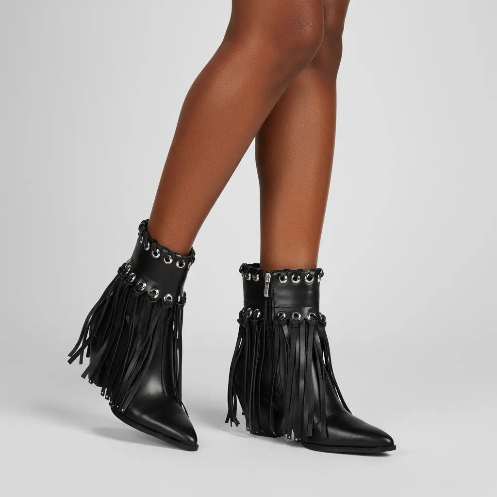 Tuhoomall Western Ankle Boots for Women - Chic Pointed Toe Suede Short Booties with Tassels & Zipper for Fashionable Casual Outdoor Style Tuhoomall