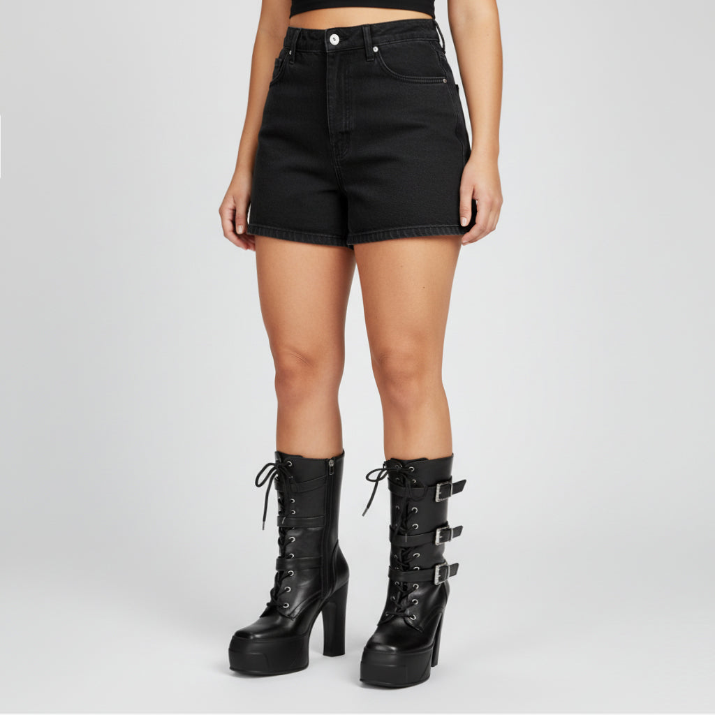 Tuhoomall Waterproof Platform Boots with Adjustable Buckle, High Heel and Anti-Slip Design for Outdoor and Rainy Day Fashion