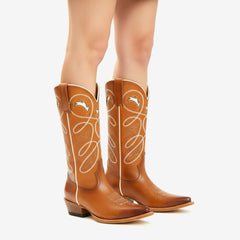 Tuhoomall Western Cowboy Boots for Women, Stylish Rough Heel, Star Embroidery, Easy Slip-On, Casual Fashion All Seasons