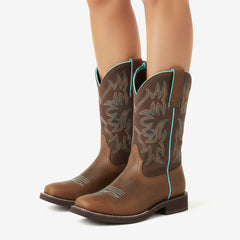 Tuhoomall Western Stylish Comfort Ankle Boots, Embroidered Slip-On, Vintage Patchwork Design, Perfect for Fashionable Casual Wear