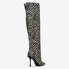 Tuhoomall Over-The-Knee High Heels Boots for Party, Runway Performance, Vegan-Friendly with Striped and Zebra Patterns