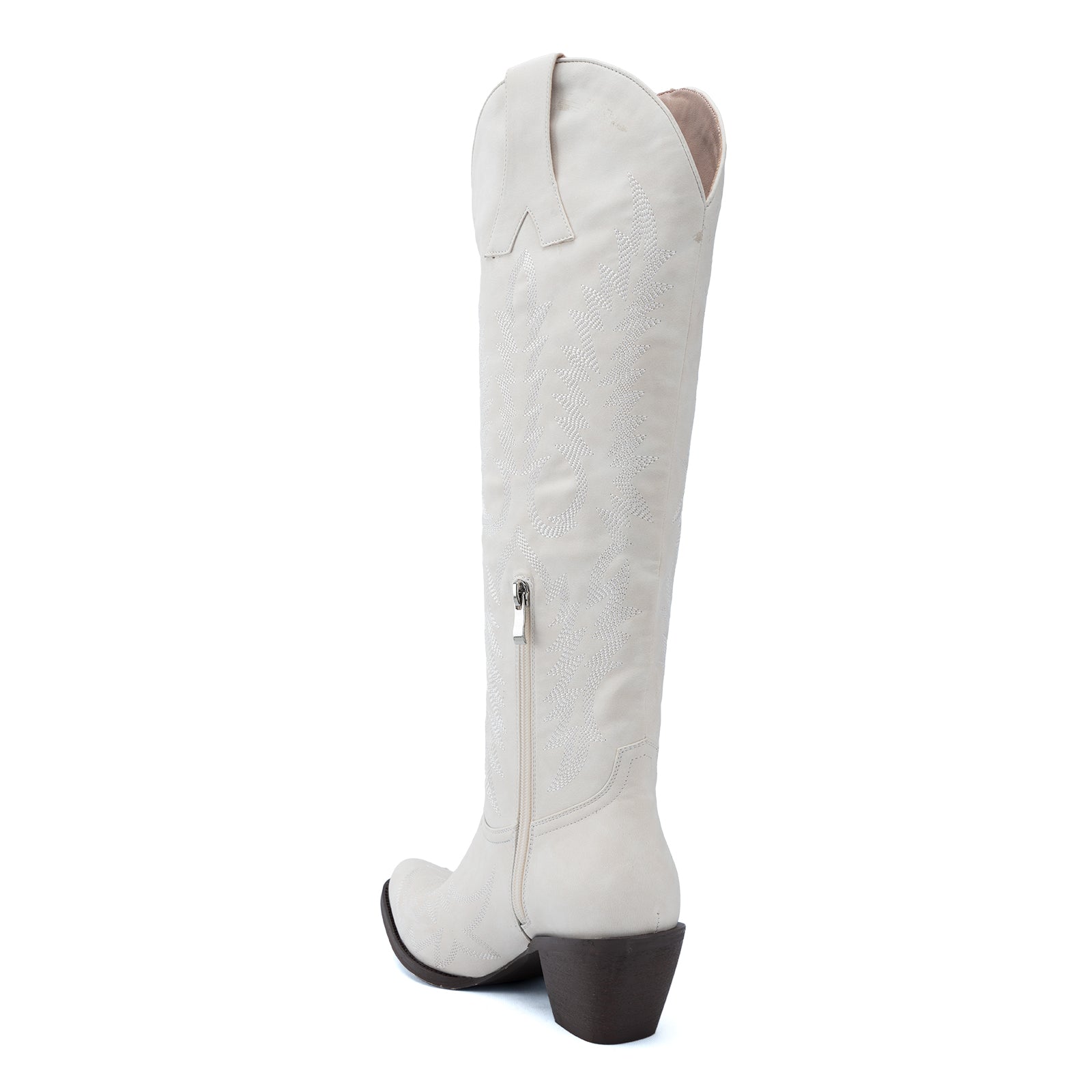 Tuhoomall Western Knee-High Cowgirl Boots with Embroidery, Chunky Heel, Slip-On Design for Outdoor Adventures