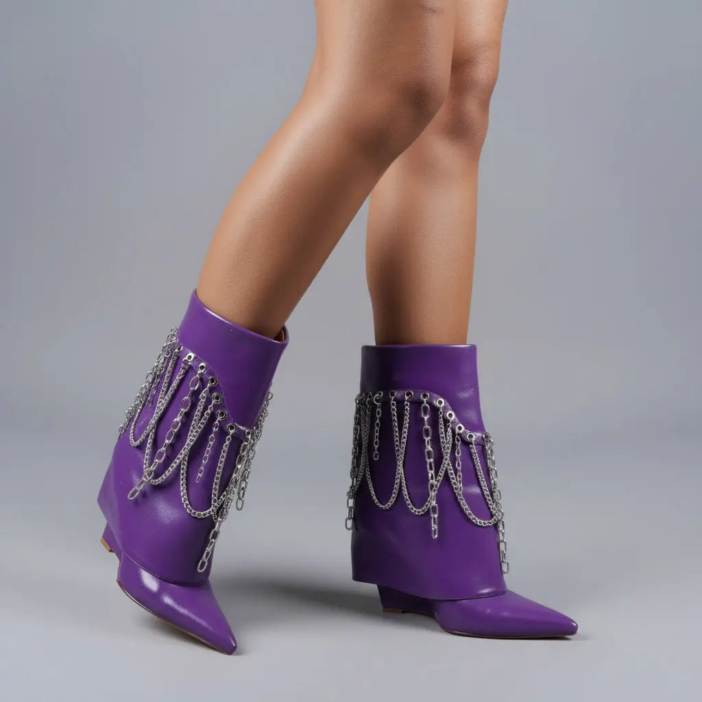 Tuhoomall Stylish Ankle Boots for Women - Chic Party Performance Footwear with Unique Chain and Tassel Accents Tuhoomall