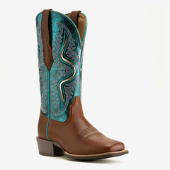 Tuhoomall Stylish Embroidered Mid-Calf Boots for Women, Low Thick Heel, Square Toe, Perfect for Parties and Casual Outings