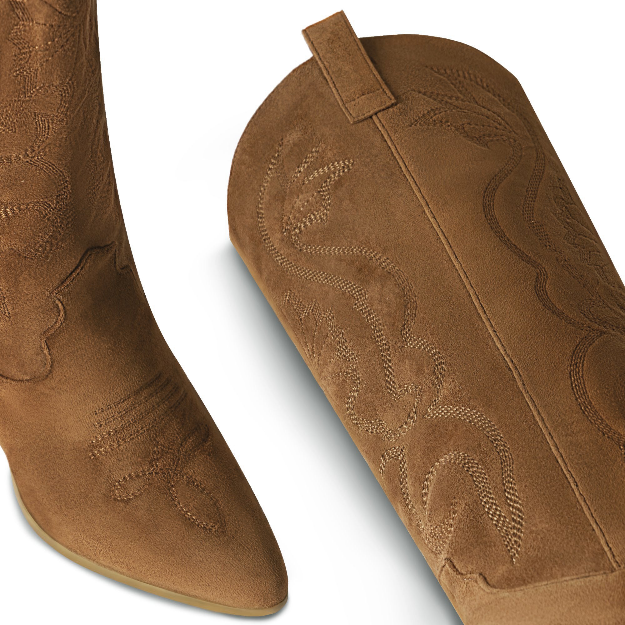 Tuhoomall Western Floral Embroidered Knee-High Boots for Women - Comfortable Slip-On Design with Chunky Heel for Parties and Daily Wear